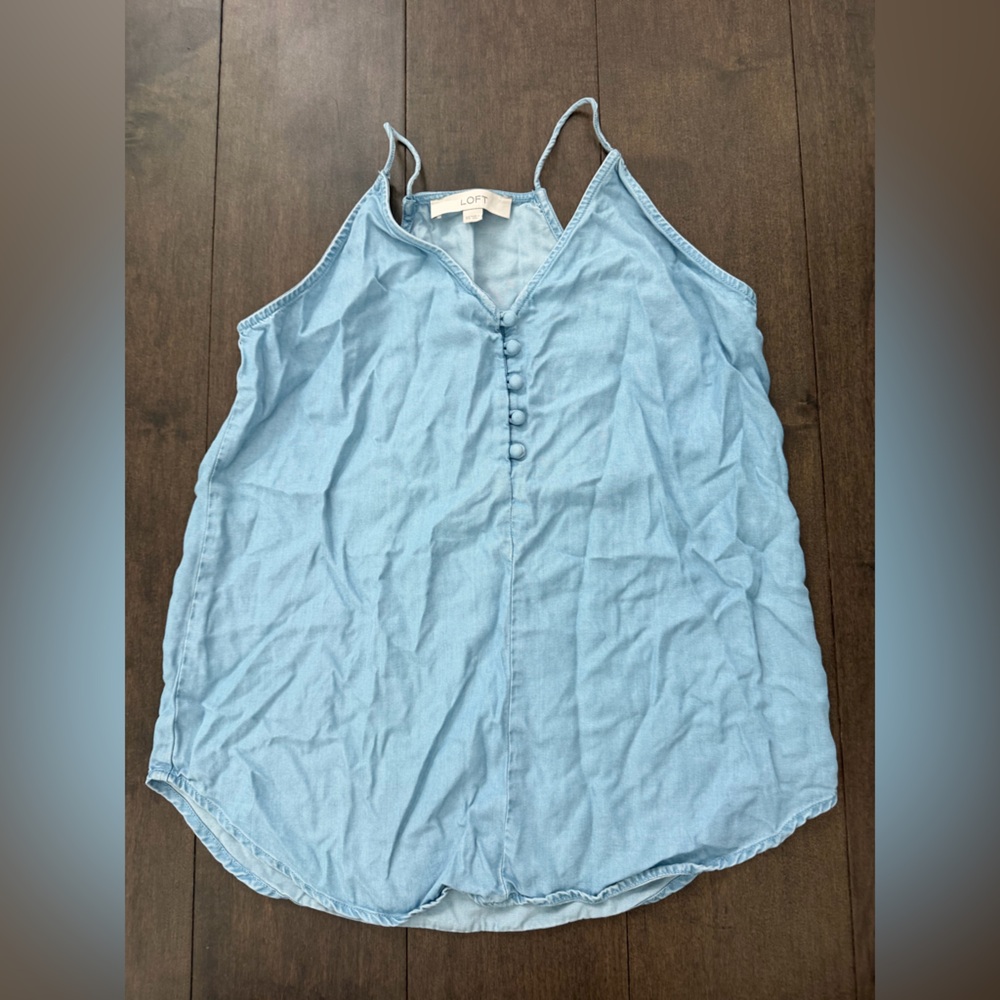LOFT Light Blue Button Front Tank Top Sleeveless Blouse Size S